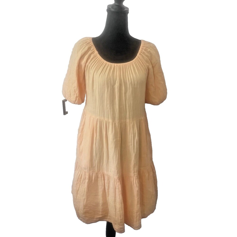 Old Navy Wm's  S Gauzy Puff Sleeve Tiered Mini Swing‎ Dress Short with Pockets - Picture 2 of 6